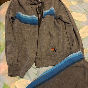 Aviator Nation Gray and Blue Women's Zip Up Sweater